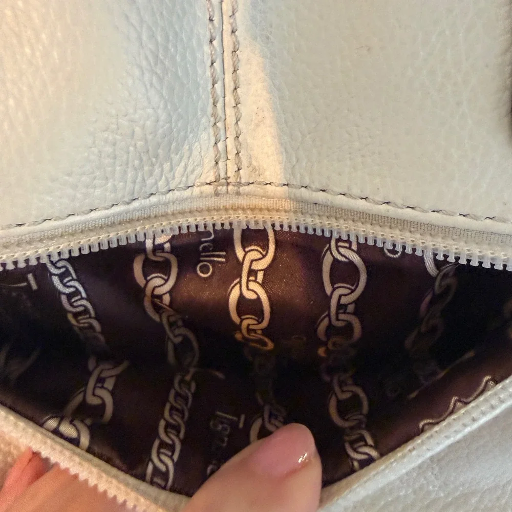 Tignanello Cream‎ Black Pebbled Leather Dome Satchel Handbag Two Tone Bag